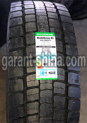 Goodride MultiDrive D1 (приводная) 315/70 R22.5 154/150L 20PR - Фото протектора с этикеткой вблизи